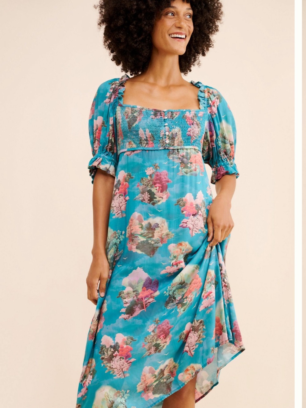 Anthropologie Floral Square Neck Midi Dress